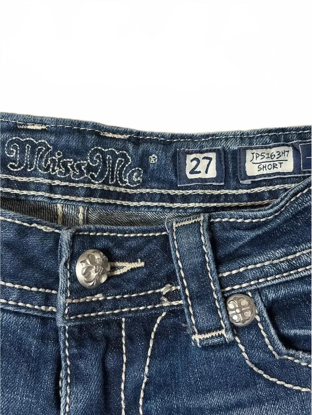 Miss Me Women's Low-Rise Denim Shorts Size 27 with Wing Embroidery & Rhinestones